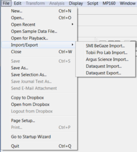 Importing eye tracking data to AcqKnowledge