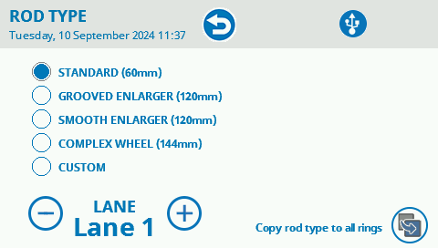 Rod Type Menu: Select the type of rod, enlarger or complex wheel used to perform the experiment
